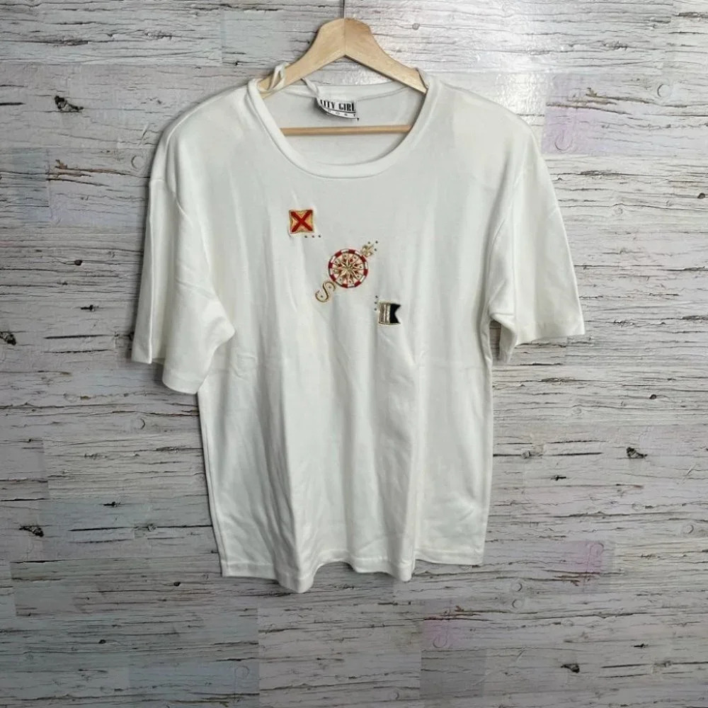 Vintage white tee shirt nautical large